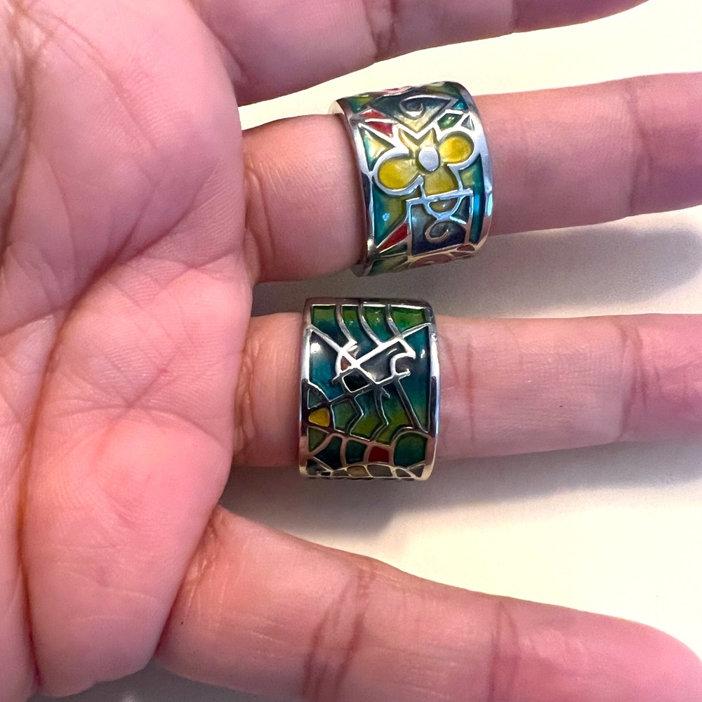 Set of Two (2) Stainless Steel and Colors Enamel Rings - Gorgeous !!!
